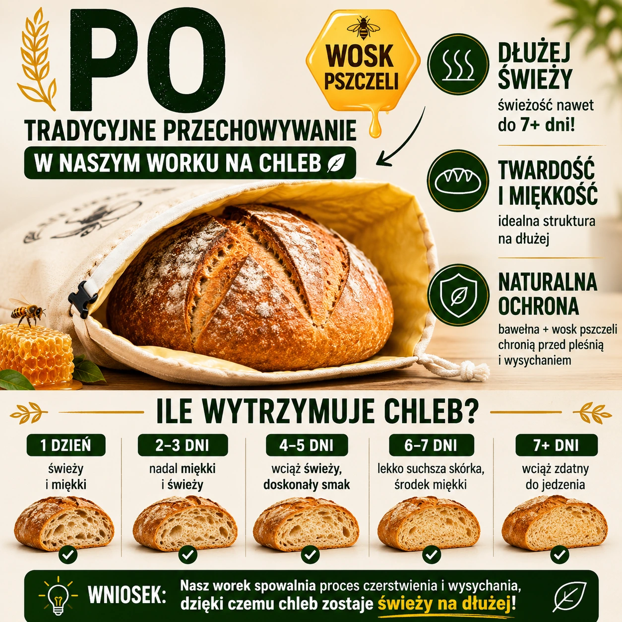 Świeży chleb w worku z wosku pszczelego