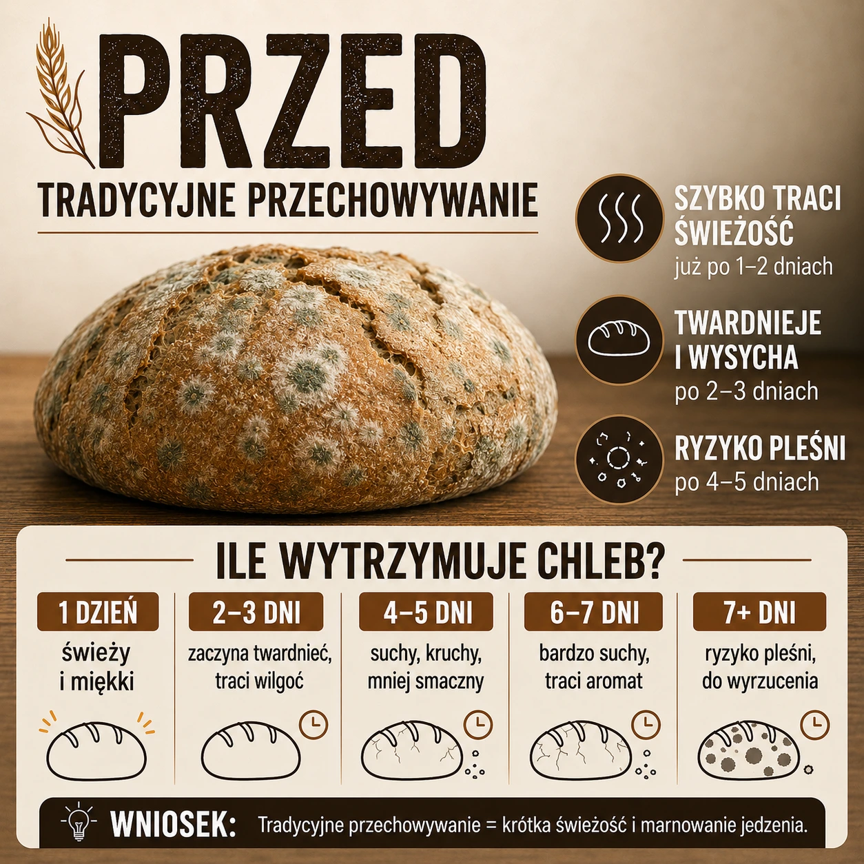 Spleśniały chleb w plastikowej torbie